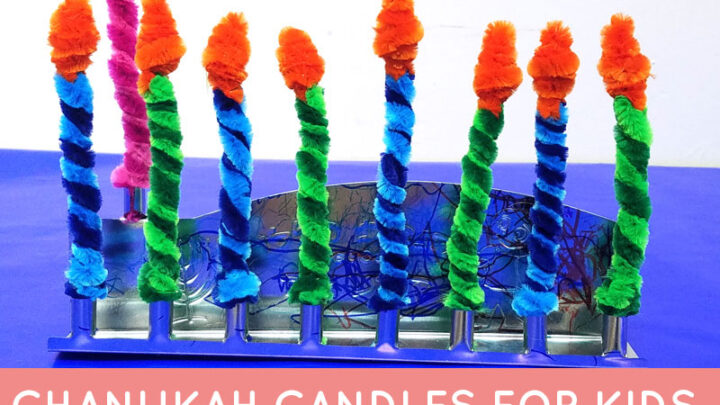 Make these Chanukah candles for kids to keep them safe when lighting the menorah! This fun Hanukkah Craft is a great way to involve your preschooler or toddler with the holiday. #Hanukkah #chanukah