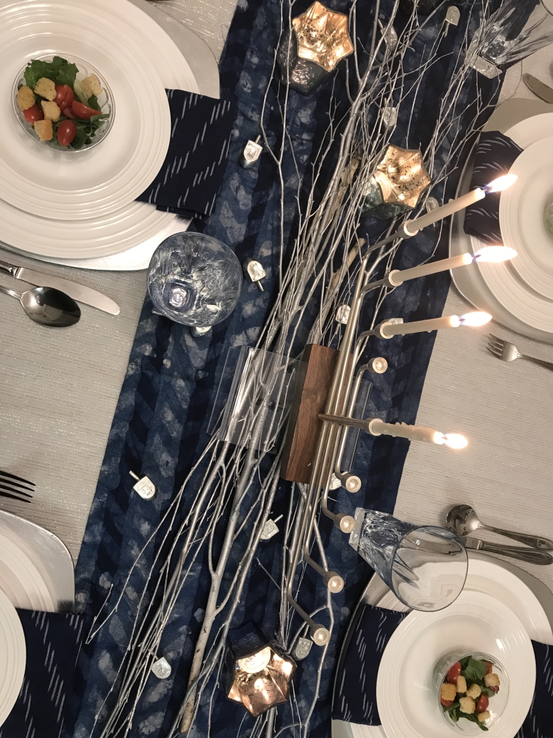This Chanukah tablescape is the perfect setting for an intimate family dinner. See how all the perfect decor comes together to create a perfect Chanukah tablescape.