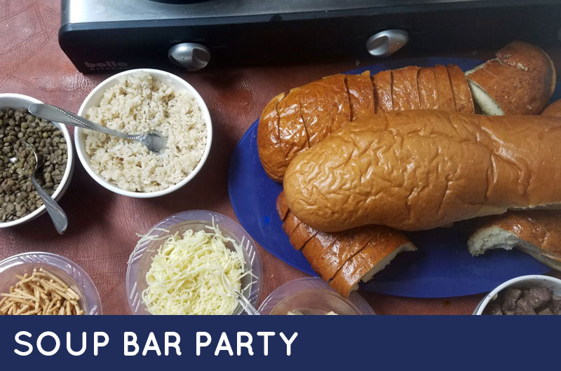 A soup bar is an easy and affordable way to host a meat buffet for a crowd! Click to learn how we did it.