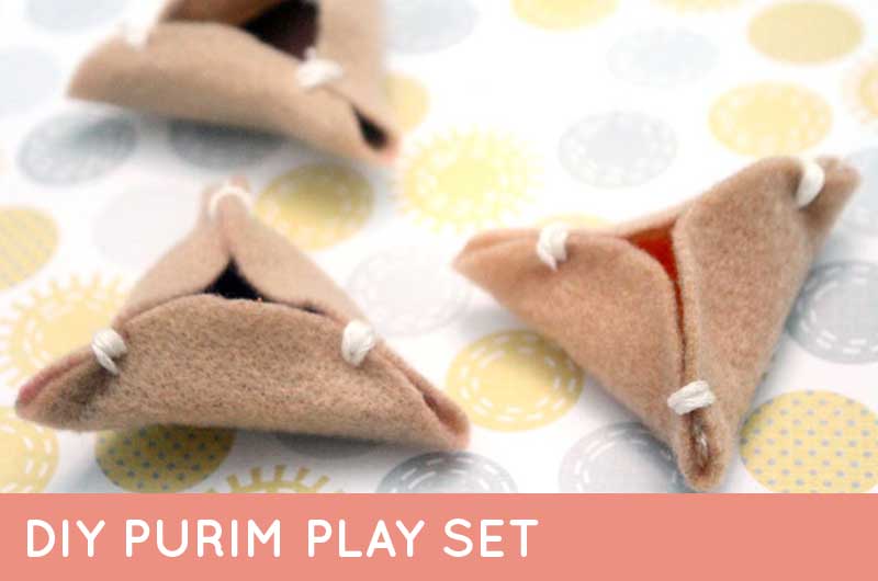 This adorable felt purim toy is easy to make yourself! Includes DIY pretend hamantashen and more, perfect craft for the Jewish holiday of Purim. #purim #hamantashen #diytoy
