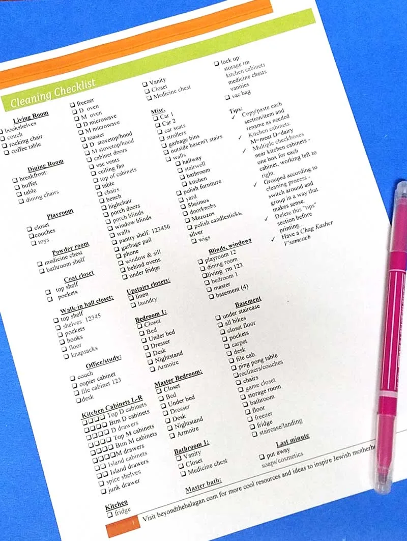 Pesach cleaning checklist with marker