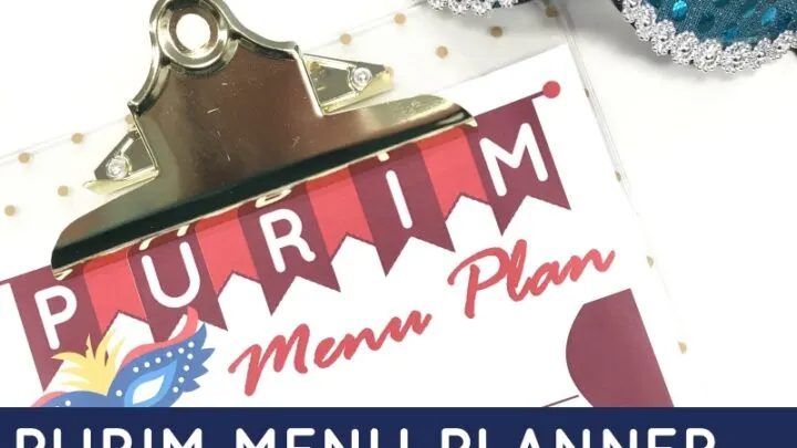 This Purim menu planner will help keep a busy day more organized. Fill out this colorful and simple Purim menu planner so you can see what you're serving with just a quick glance. #Purim #MenuPlanner