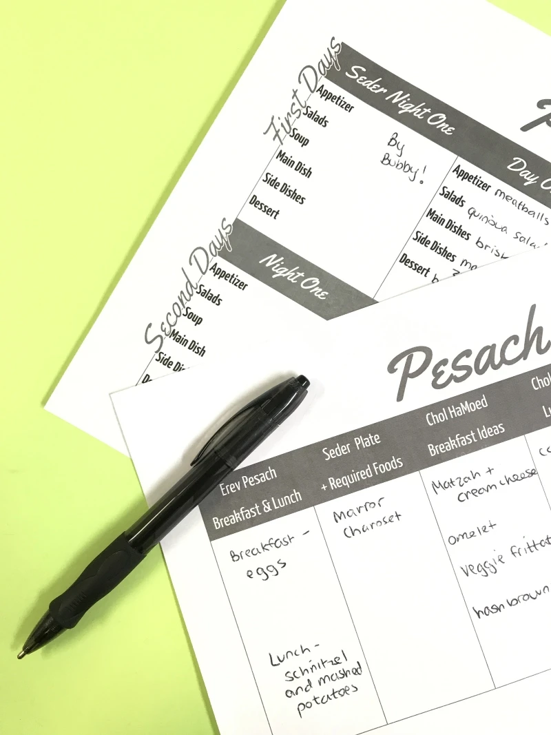 Pesach menu planner