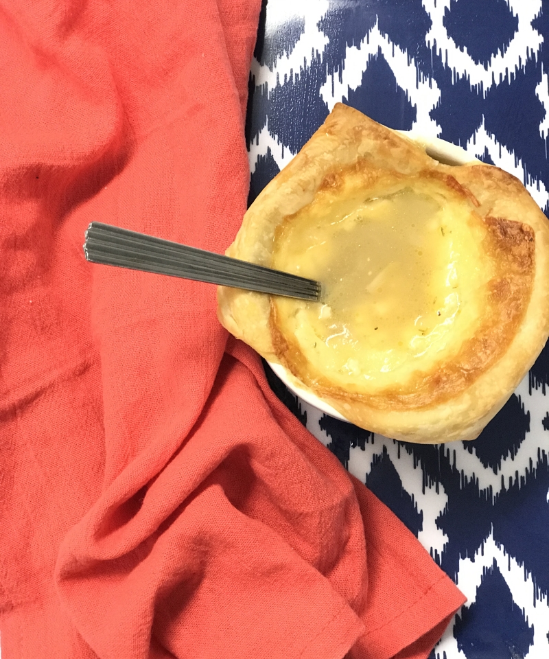 classic onion soup with cheesy pastry crust