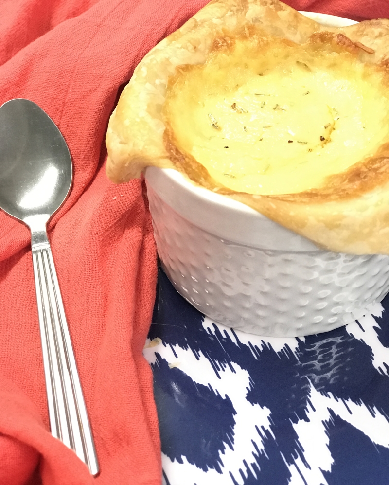 classic onion soup with cheesy pastry crust