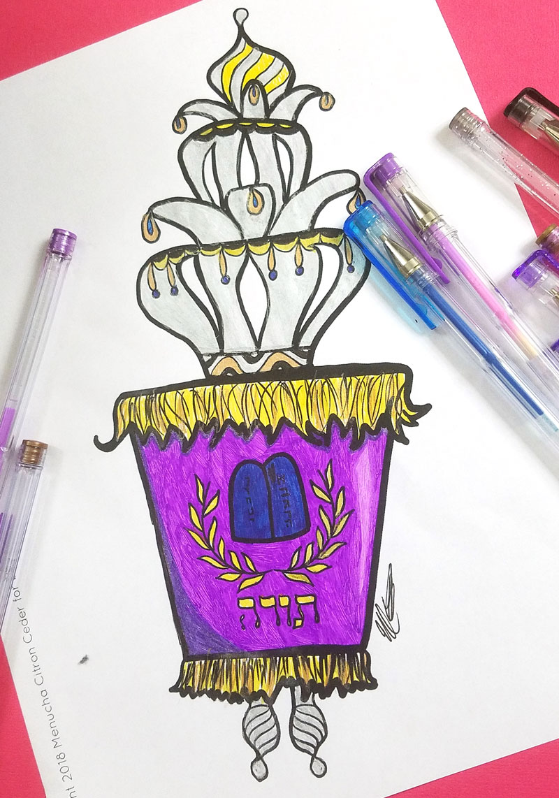 This beautiful free printable shavuot coloring page is so much fun to color! This Jewish holiday coloring page features a Torah with a silver (or gold -you can make it up!) crown. It's great for Shavuos, Sukkot, and Simchat Torah too! #shavuot 