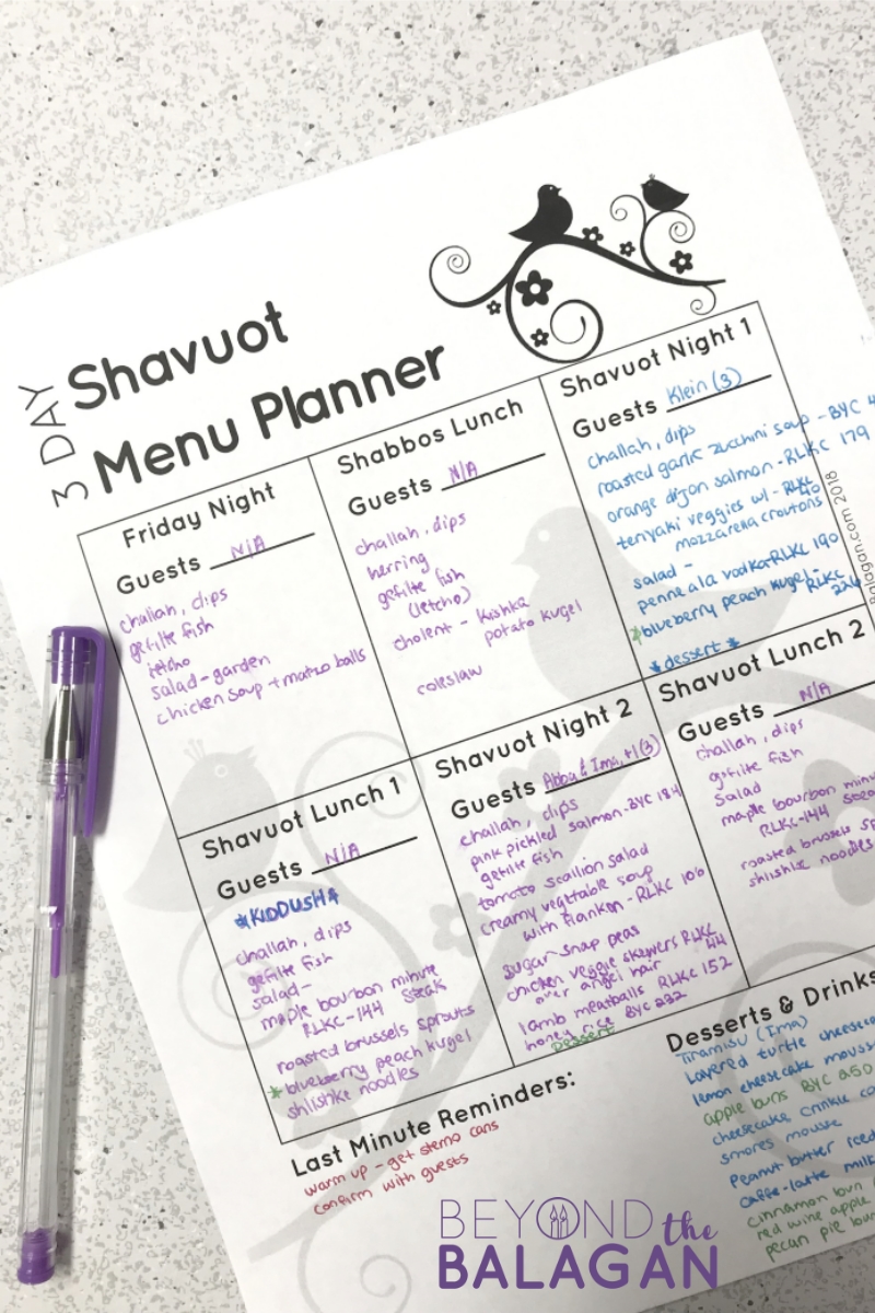 three-day Shavuot menu planner