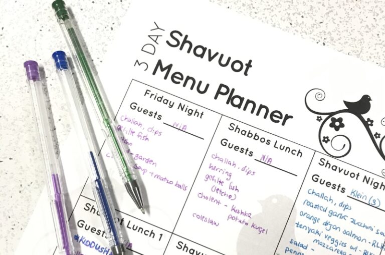 Three-Day Shavuot Menu Planner – Free Printable
