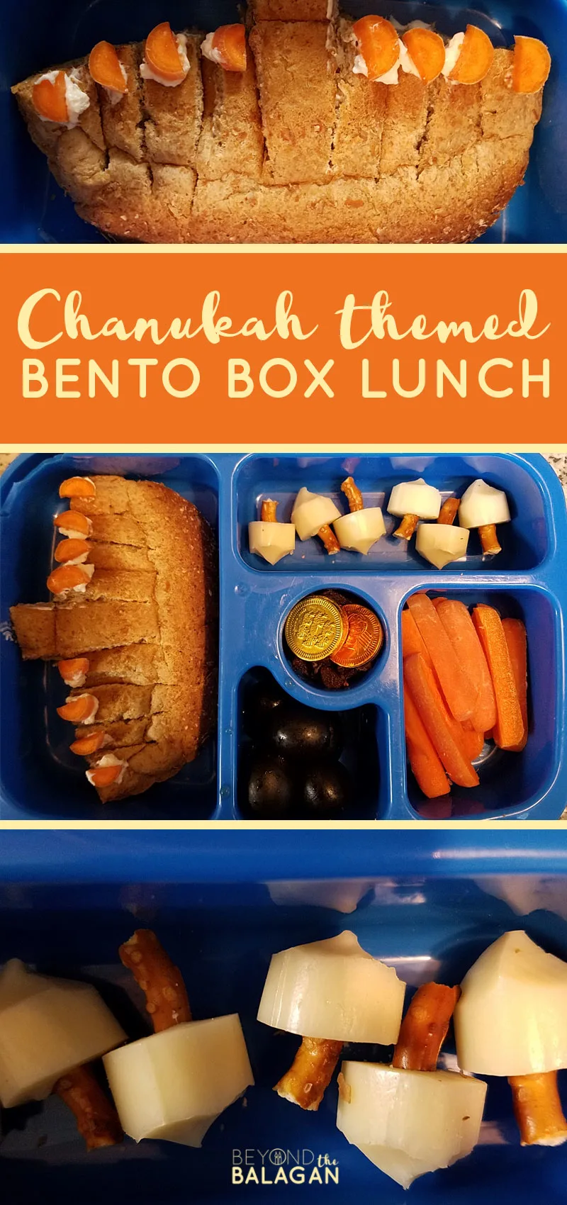 Click for this Chanukah lunch bento box idea - a fun Hanukkah food idea for kids! #hanukkah #chanukah