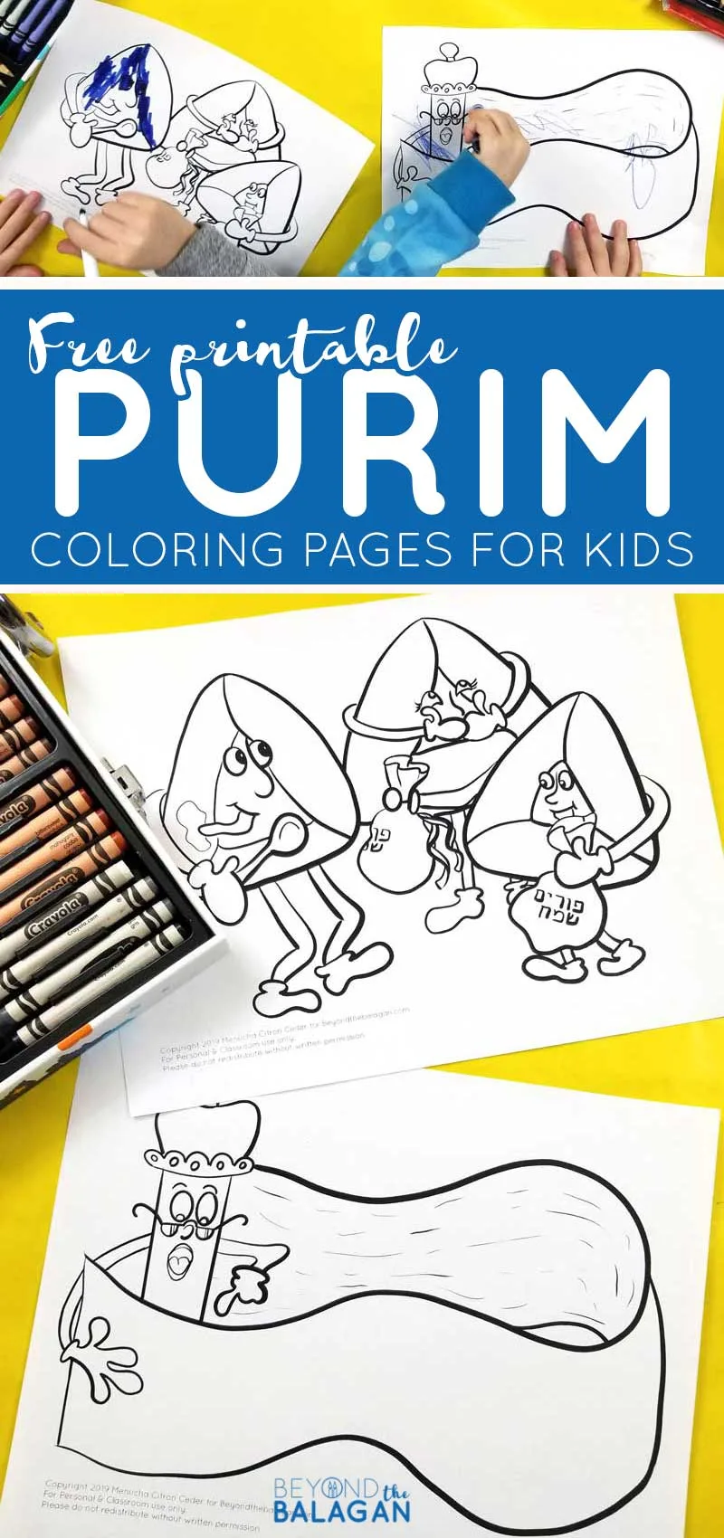 Click to download FREE printable Purim coloring pages for kids! These fun megillah and hamantaschen colouring pages are perfect Purim crafts for little kids to learn about Jewish Holidays and great Hebrew school ideas. 