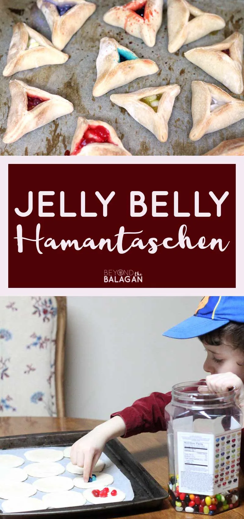 Make these jelly belly hamantaschen - a fun kid friendly hamantaschen cookie recipe! This is perfect for celbrating Purim with kids.