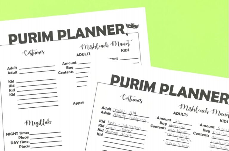 Purim Planner – Free Printable