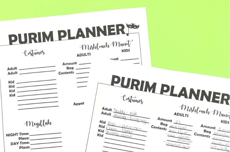 Purim Planner free printable