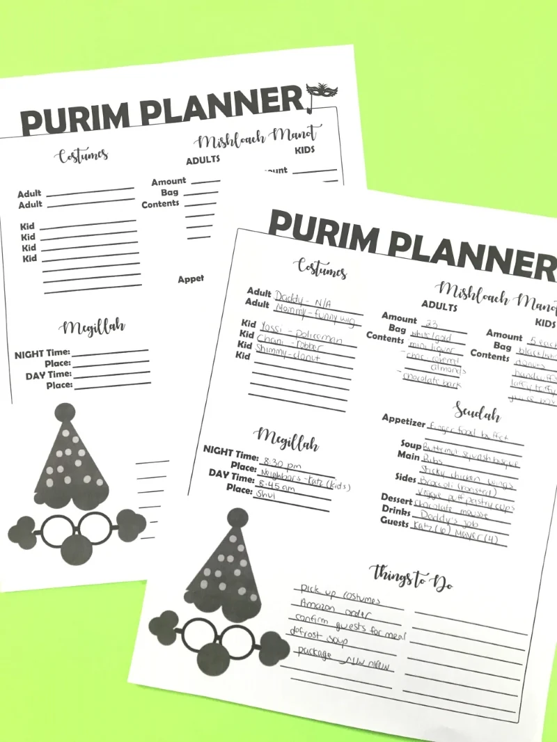 Purim Planner free printable