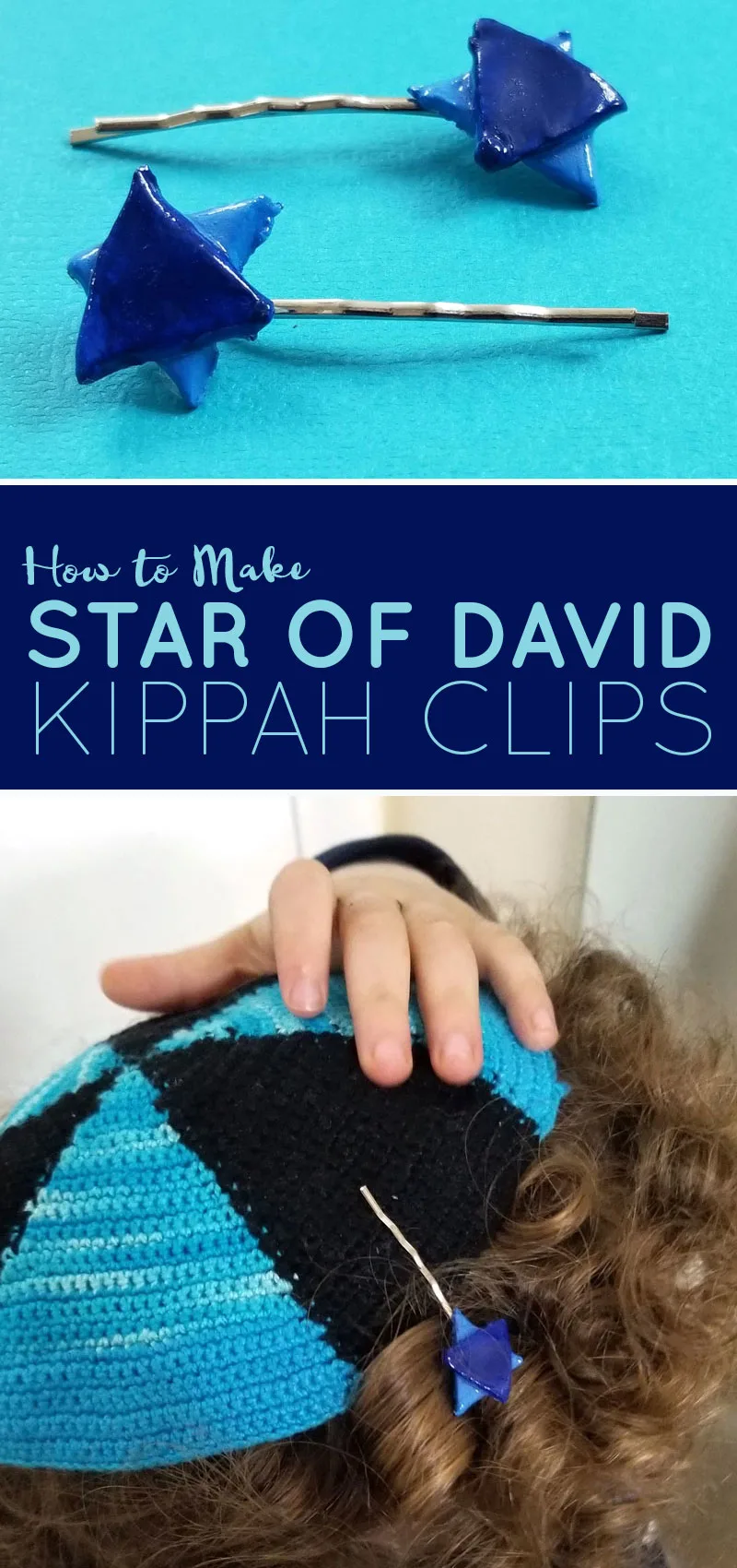A fun Jewish craft for moms - these clay star of david Kippah clips are super fun for celebrating an Upsherin or Jewish third birthday party!