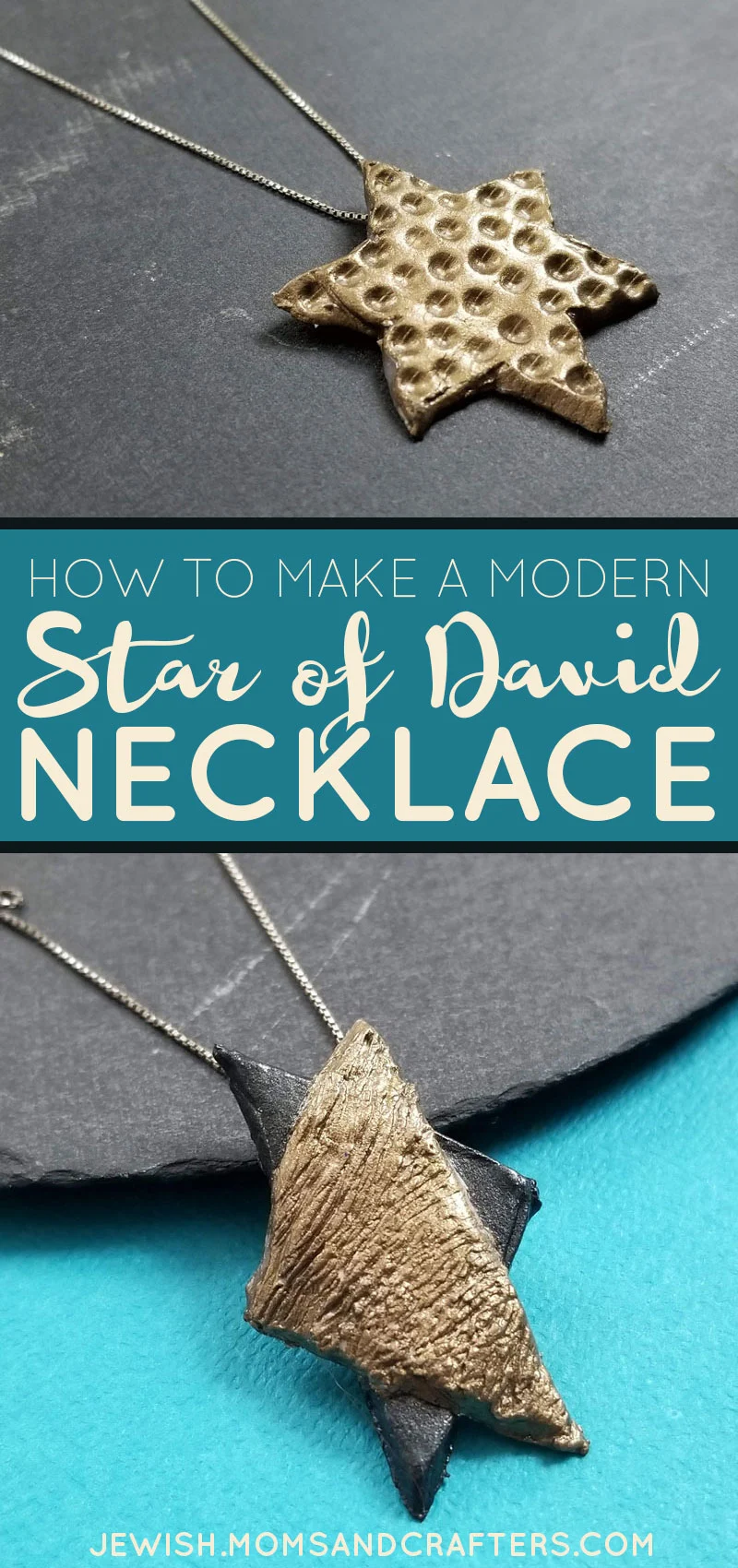 Click to learn how to make a DIY star of david necklace craft! This super easy Chanukah craft is also a fun Jewish craft for adults for year round. It makes a great easy DIY Hanukkah gift and is an easy beginner clay jewelry making project. 
