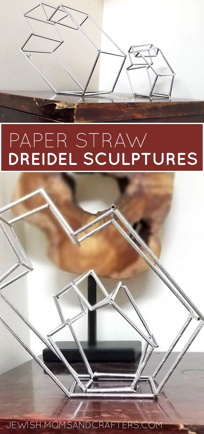 Learn how to make your own dreidel decorations using paper straws and a himmeli-inspired technique! This fun Chanukah craft for adults is a great Hanukkah party decoration for big kids or grown-ups to DIY using paper straws.