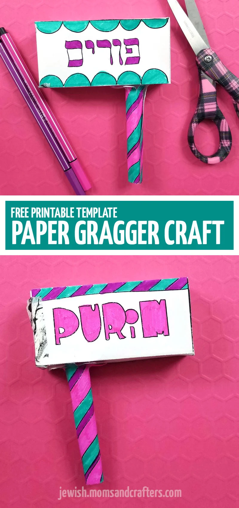 Click to download this free printable paper gragger craft for Purim! Make your own purim Grogger using card stock and a few other easy simple material with an easy DIY idea for kids teens or grown-ups.