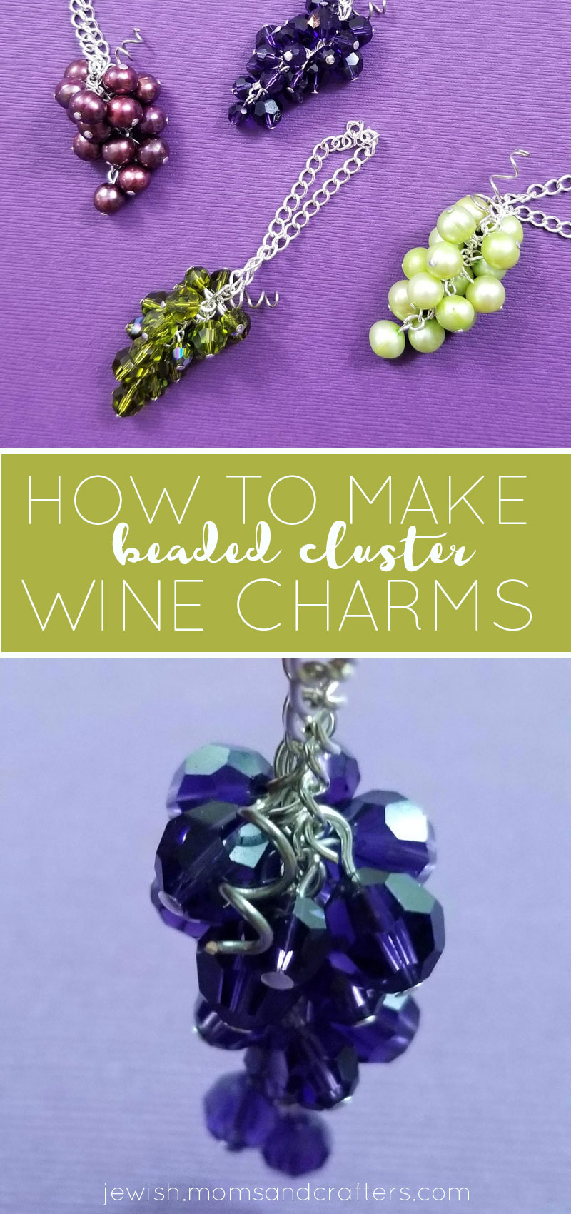 Click to learn how to make your own DIY wine bottle charms - a fun beading tutorial and Passover decoration idea. Great for other celebrations - a New Year's hostess gift, etc.