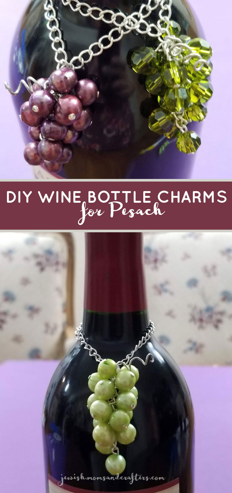 Click how to learn how to make diy wine charms - a beatiful Passover table decoration idea! This sweet pesach seder decor is fun to DIY and makes a great hostess gift!
