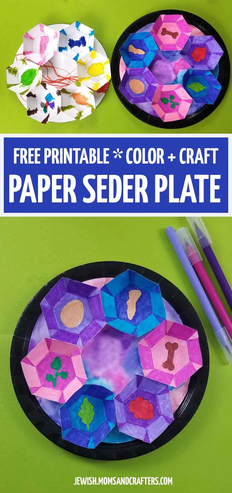 Click to download and print this template to make a paper seder plate for kids - a cool passover or pesach craft idea for preschool, toddlers, and kids - even for tweens!