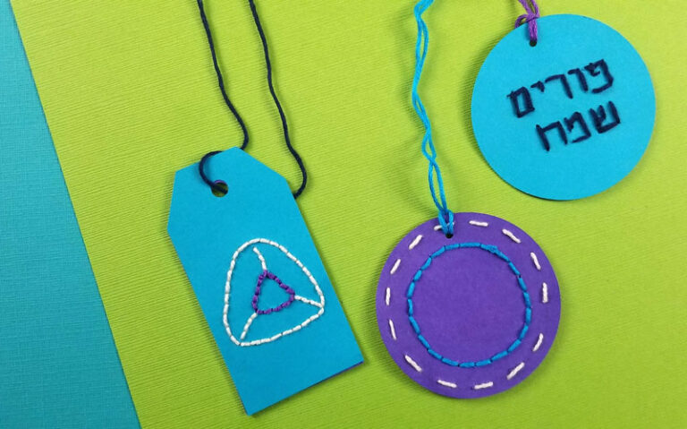 Sewing Paper Purim Tags Craft + Free Printable Template