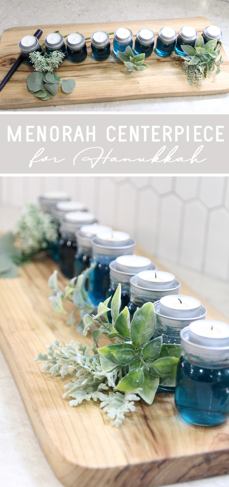 Make a gorgeous Hanukkah jar menorah - cool Hanukkah centerpiece and Chanukah tablescape as well as a DIY menorah craft