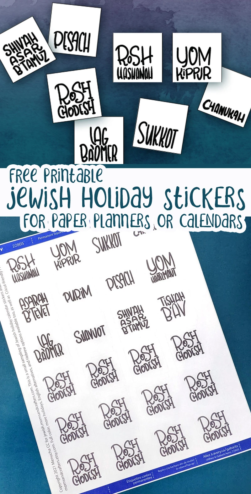 Click for free printable jewish holiday stickers and free planner stickers to mark all the Jewish year.