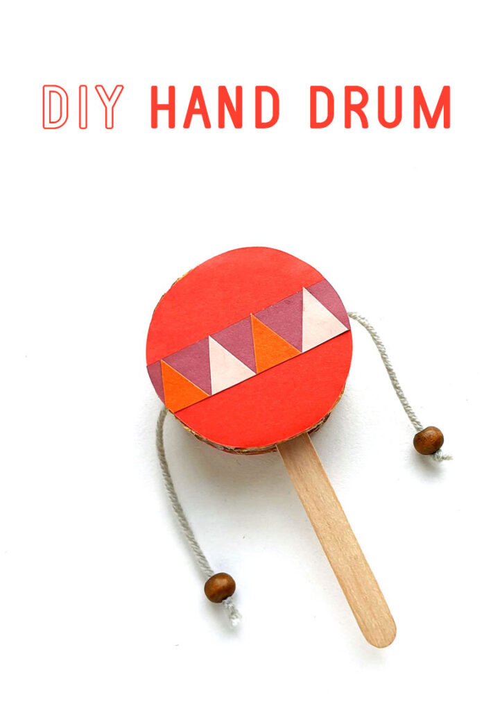 Make a hand drum to use as a noisemaker - a fun Purim craft for kids or toilet paper roll project 