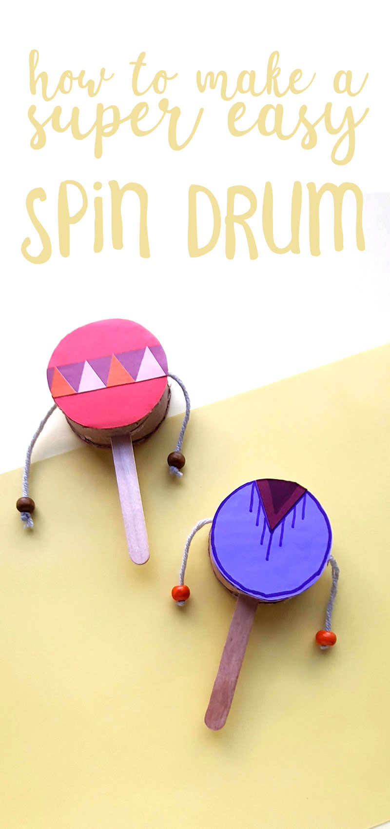 Learn how to make an easy spin drum craft with this cool tutorial using recycled materials! This DIY noisemaker is the perfect Purim Grogger craft for kids too!