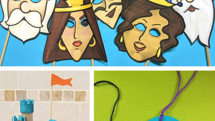 Purim crafts collage with bright colors