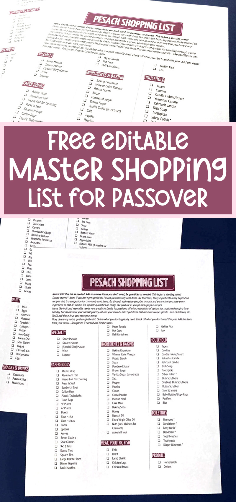 Master Shopping List for Passover Jewish Moms & Crafters