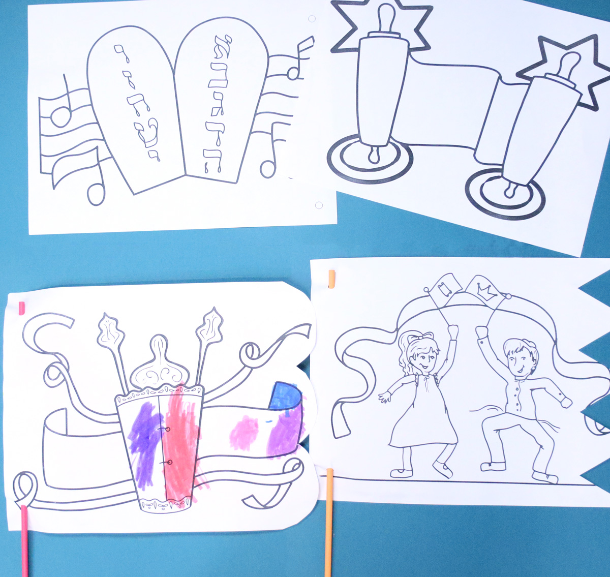 various designs on the printable simchat torah flags craft