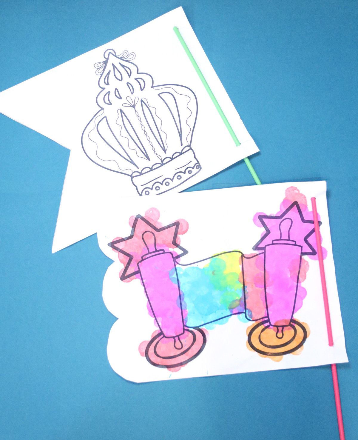 printable simchat torah flags craft with do-a-dot markers