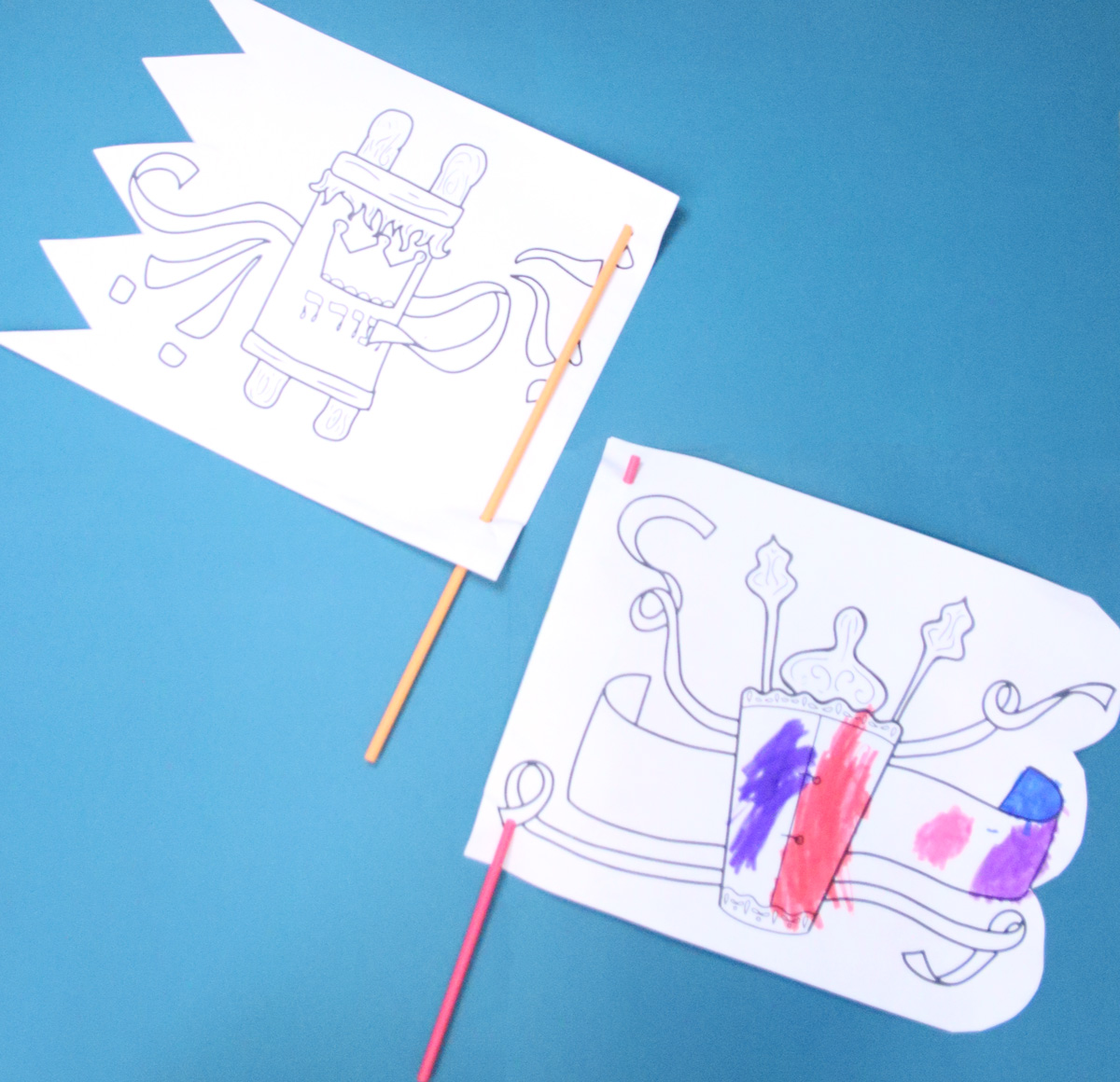 color in your printable simchat torah flags craft