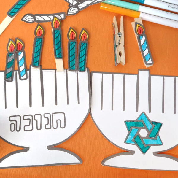 Clothespin Menorah Coloring Craft & Template