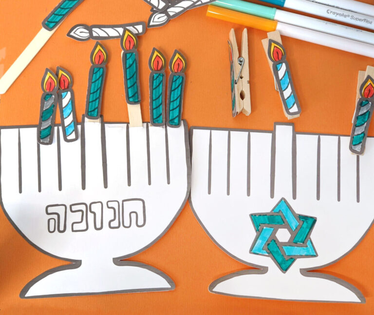 Clothespin Menorah Coloring Craft & Template