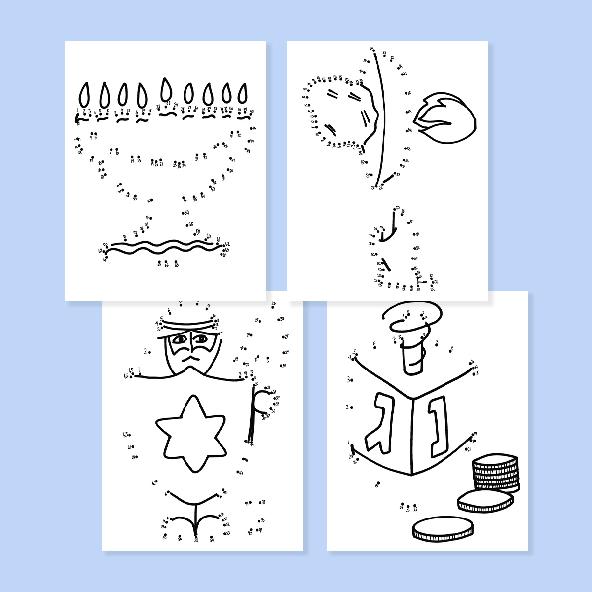 Hanukkah dot to dot printable sheets layout