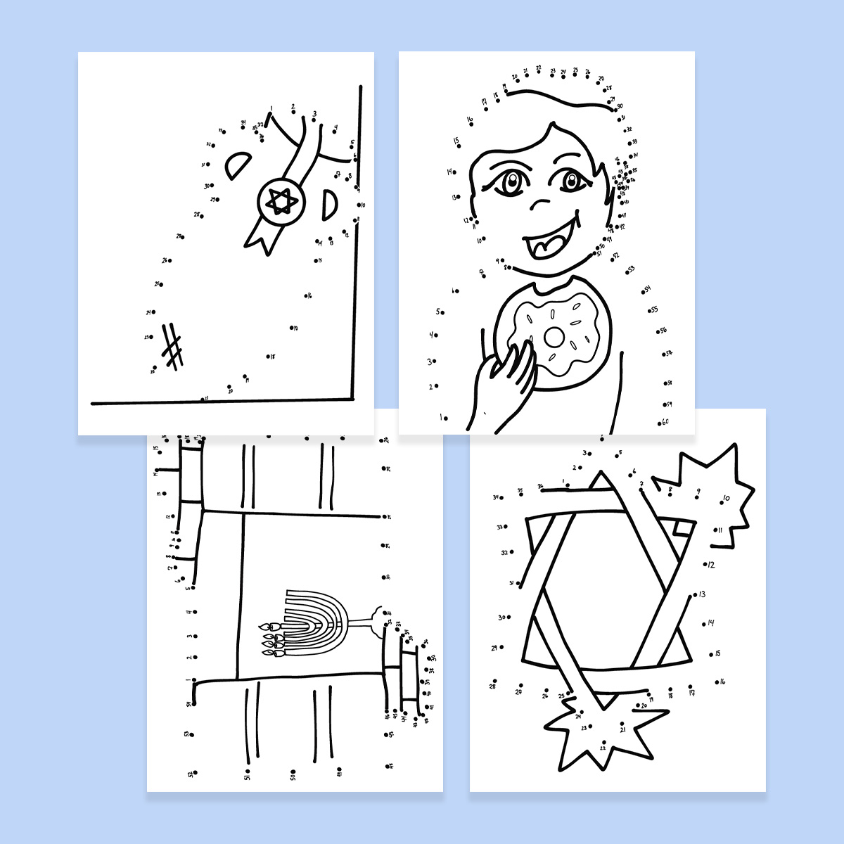 Hanukkah dot to dot printable sheets layout 