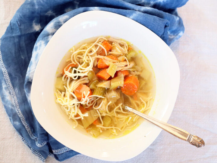 Sauteed Veggie Shredded Chicken Soup with Noodles